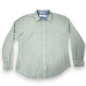 3/$15 Vintage Tommy Hilfiger Green & White Striped Button-Down Shirt Size Medium
